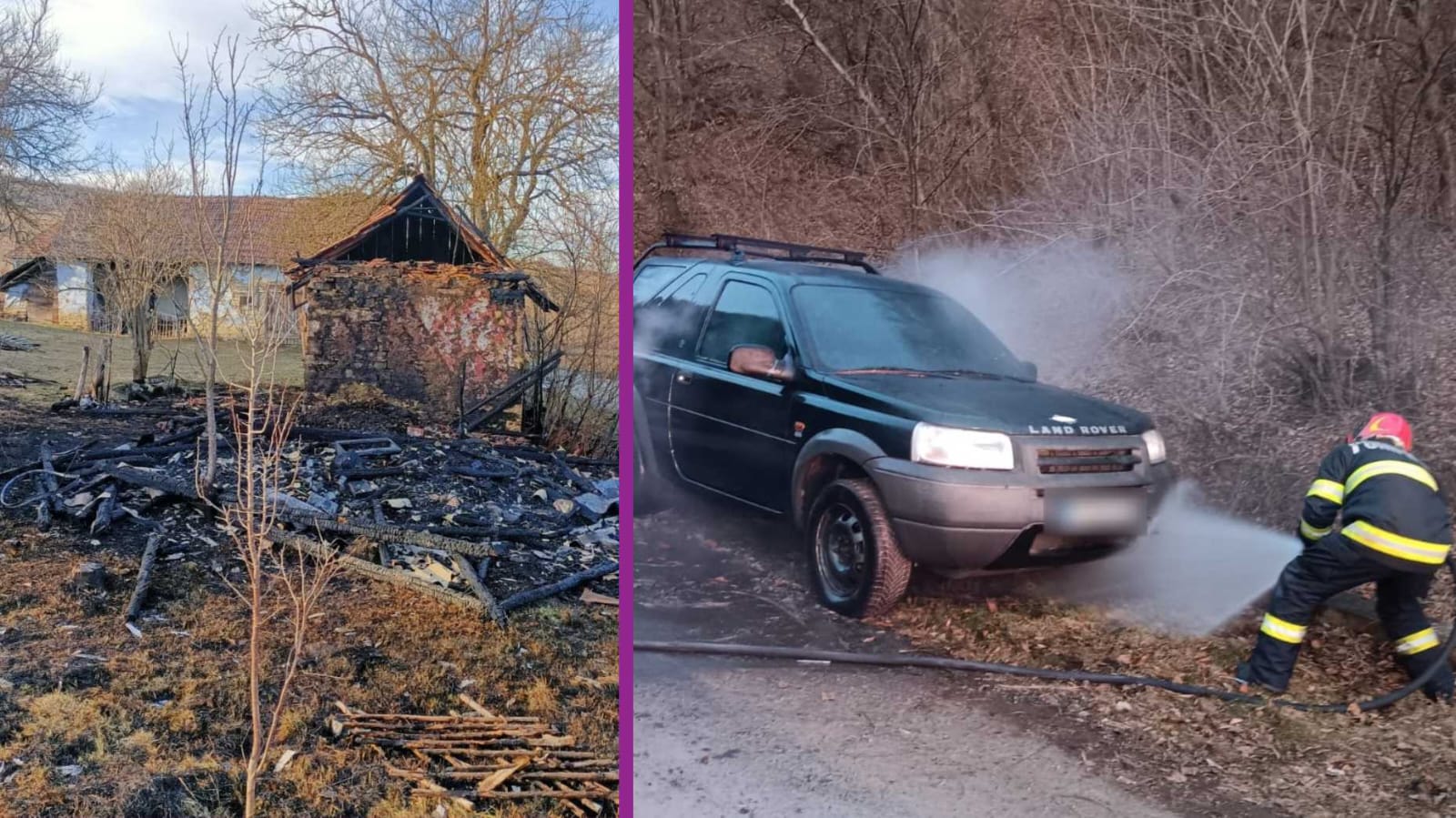 incendiu de vegetație, autoturismul afectat de incendiu în comuna Poieni. Instanewscluj